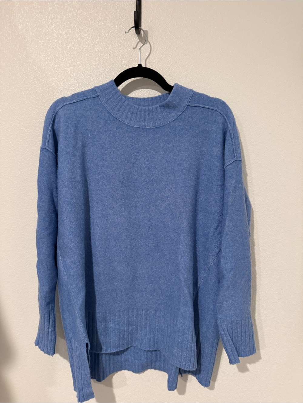 Free People Soft Blue Crewneck Drop-Shoulder Sweater